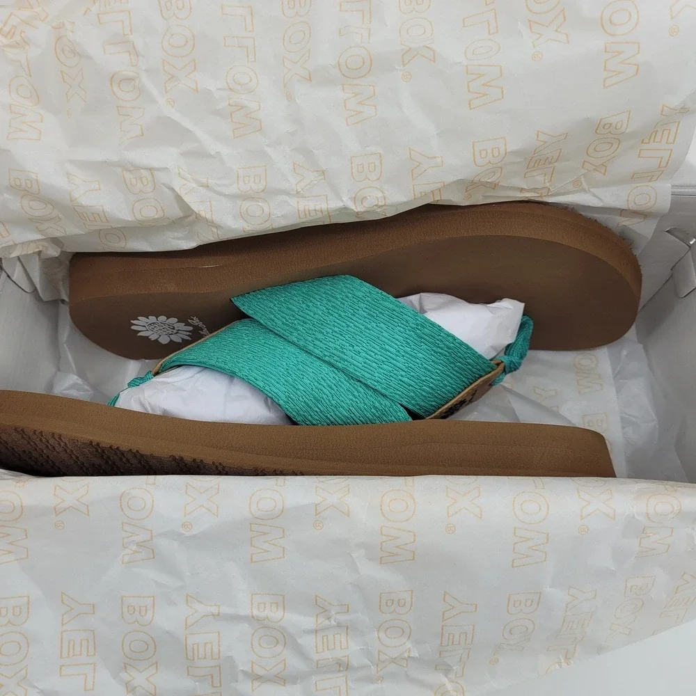 Yellow Box Warton Turquoise Fabric Platform Flip Flop Sandals Womens 8.5 M NEW - Picture 9 of 10